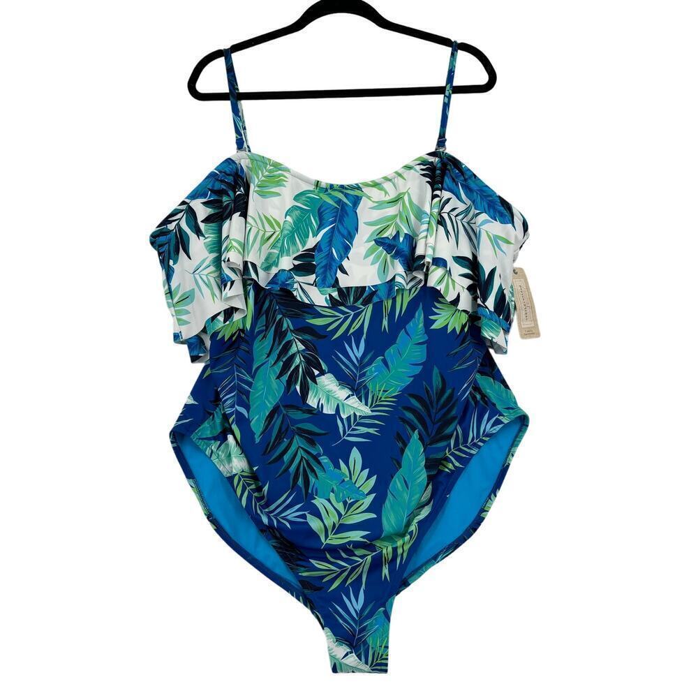 Peyton & Parker Swimwear One Piece Swim Suit Tropical Blue Green Print Size 2X